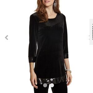 Chicos Travelers black velvet tunic with sequined bottom 12/14